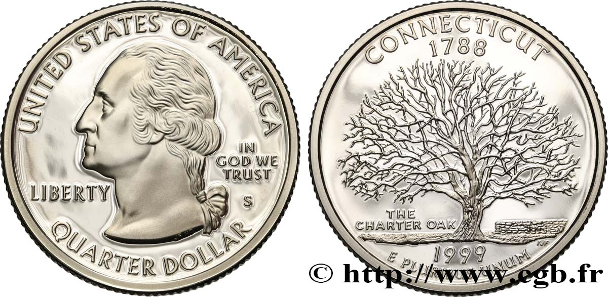 UNITED STATES OF AMERICA 1/4 Dollar Connecticut - Silver Proof 1999 San Francisco MS 