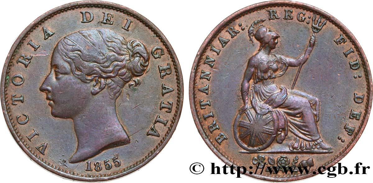 ROYAUME-UNI 1/2 Penny Victoria “tête jeune” 1855  TTB/TTB+ 