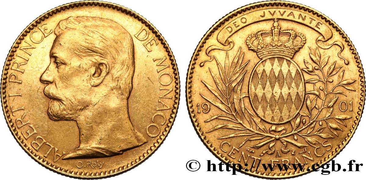 MONACO 100 Francs or Albert Ier 1901 Paris EBC 