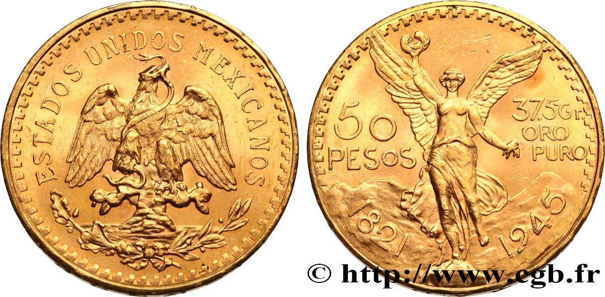 INVESTMENT GOLD 50 Pesos or 1945 Mexico MS 