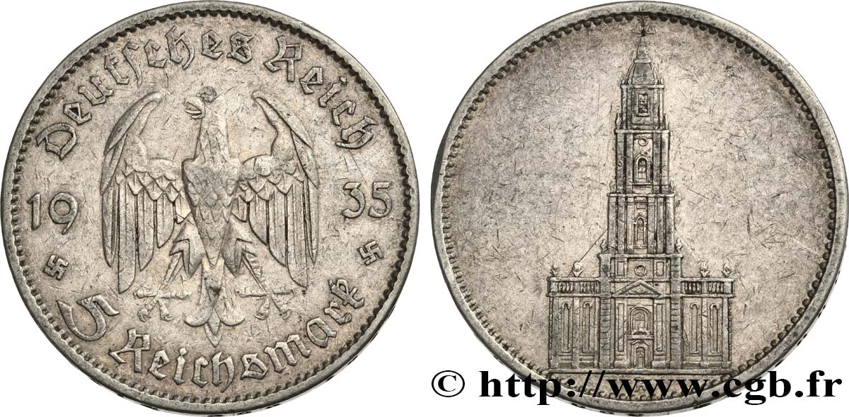 DEUTSCHLAND 5 Reichsmark église de la garnison de Potsdam 1935 Berlin SS 