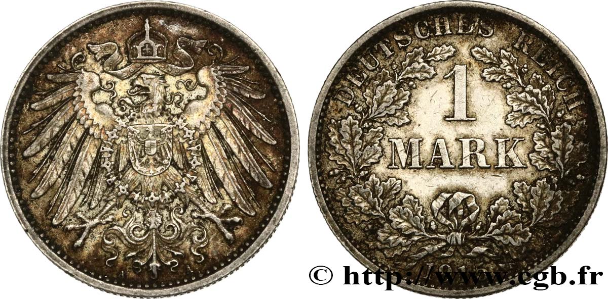 ALEMANIA 1 Mark Empire aigle impérial 1915 Berlin EBC 