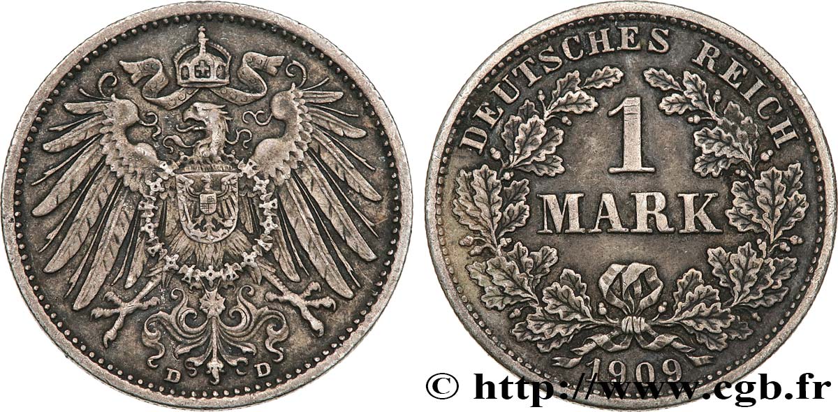 GERMANIA 1 Mark Empire aigle impérial 2e type 1909 Munich - D q.SPL 