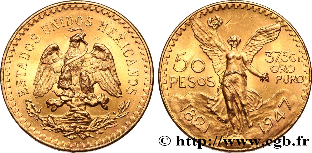 INVESTMENT GOLD 50 Pesos or 1947 Mexico SC 