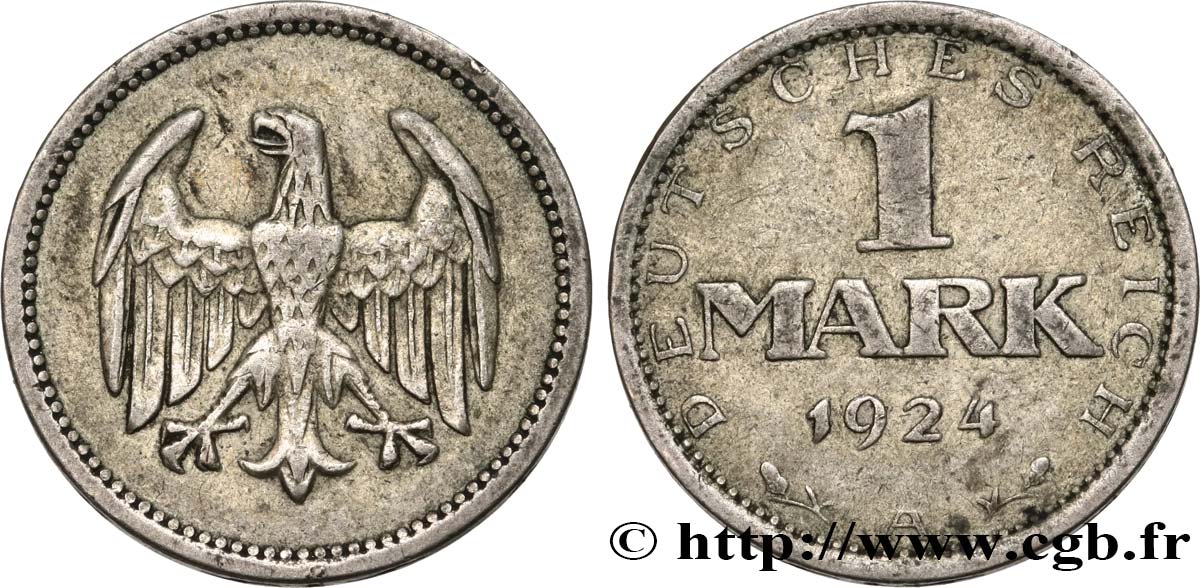 ALLEMAGNE 1 Mark aigle 1924 Berlin TTB 