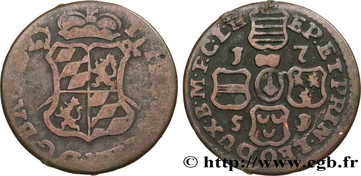BELGIQUE - PRINCIPAUTÉ ÉPISCOPALE DE LIÈGE 1 Liard Évéché de Liège frappe au nom de Jean-Théodore de Bavière 1751  TB 