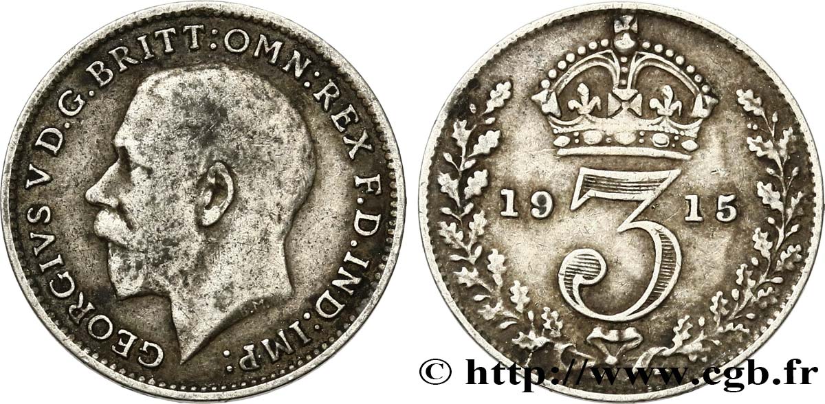 REINO UNIDO 3 Pence Georges V / couronne 1915  MBC 