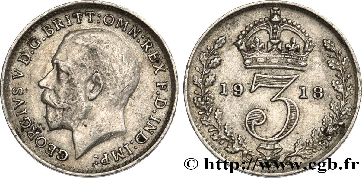 UNITED KINGDOM 3 Pence Georges V 1918  XF 