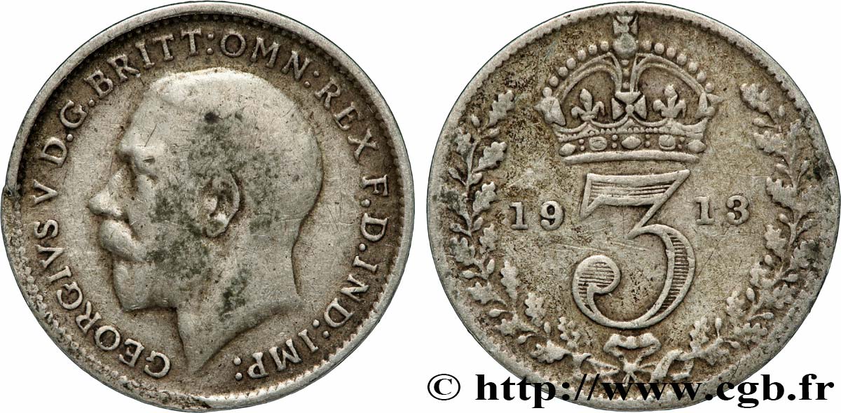 ROYAUME-UNI 3 Pence Georges V 1913  TTB 