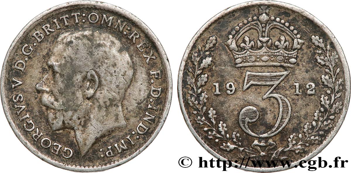UNITED KINGDOM 3 Pence Georges V 1912  XF 