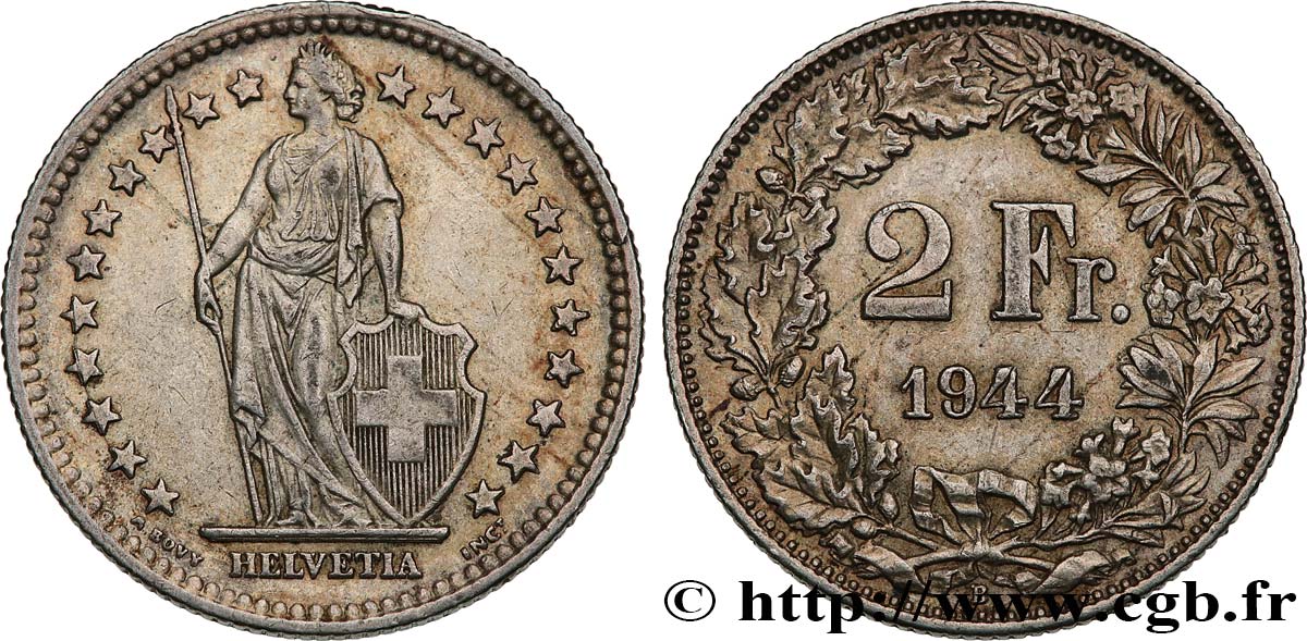 SUIZA 2 Francs Helvetia 1944 Berne MBC 
