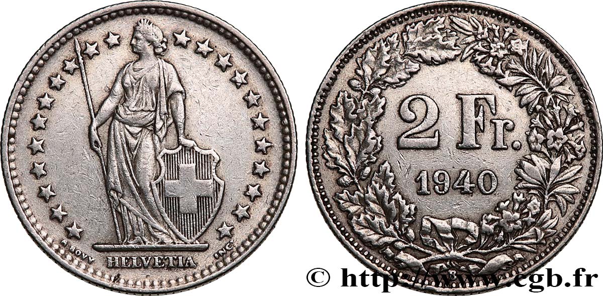 SVIZZERA  2 Francs Helvetia 1940 Berne  q.SPL 