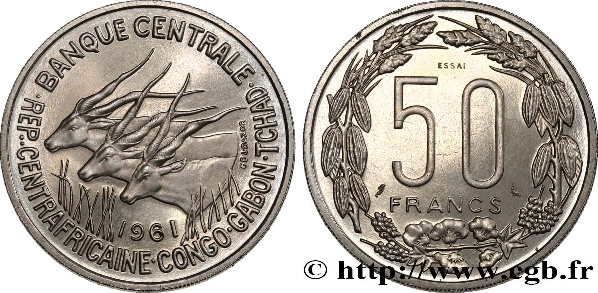ÄQUATORIALAFRIKA Essai de 50 Francs antilopes 1961  ST 