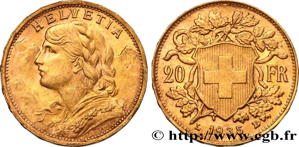 INVESTMENT GOLD 20 Francs or  Vreneli   1935 Berne EBC 
