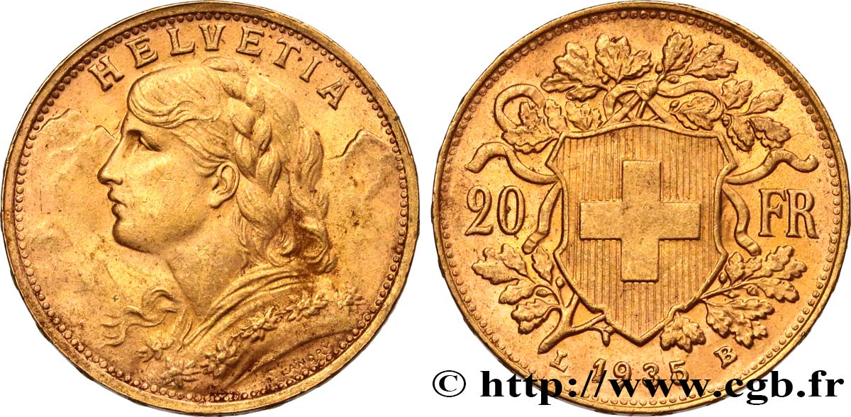 INVESTMENT GOLD 20 Francs or  Vreneli   1935 Berne AU 