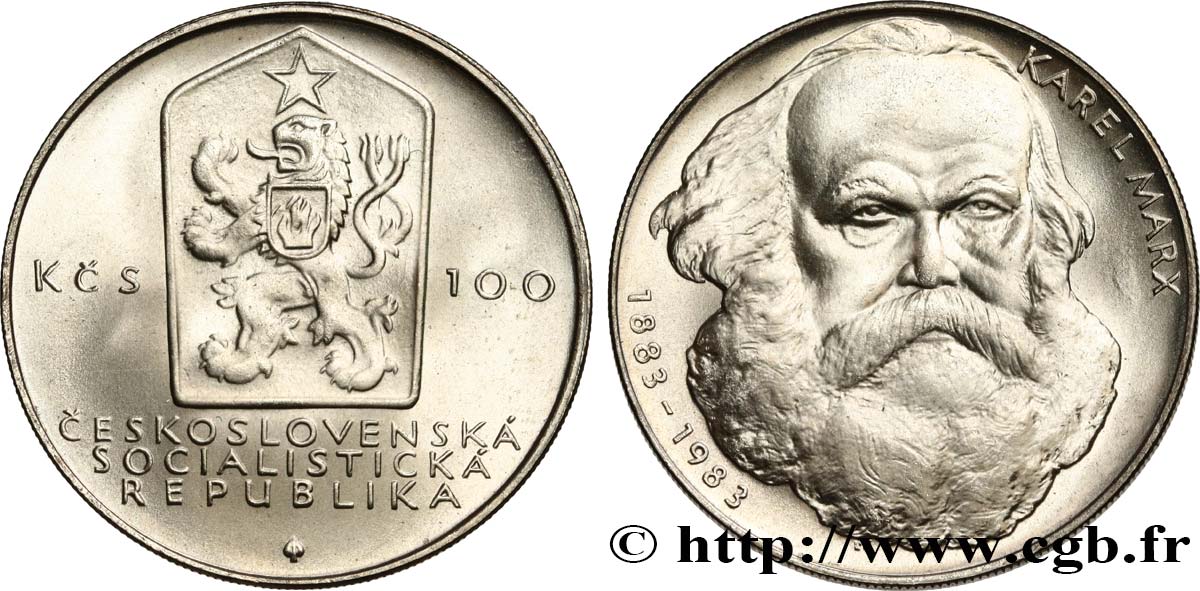 CZECHOSLOVAKIA 100 Korun 100e anniversaire de la mort de Karl Marx 1983  MS 