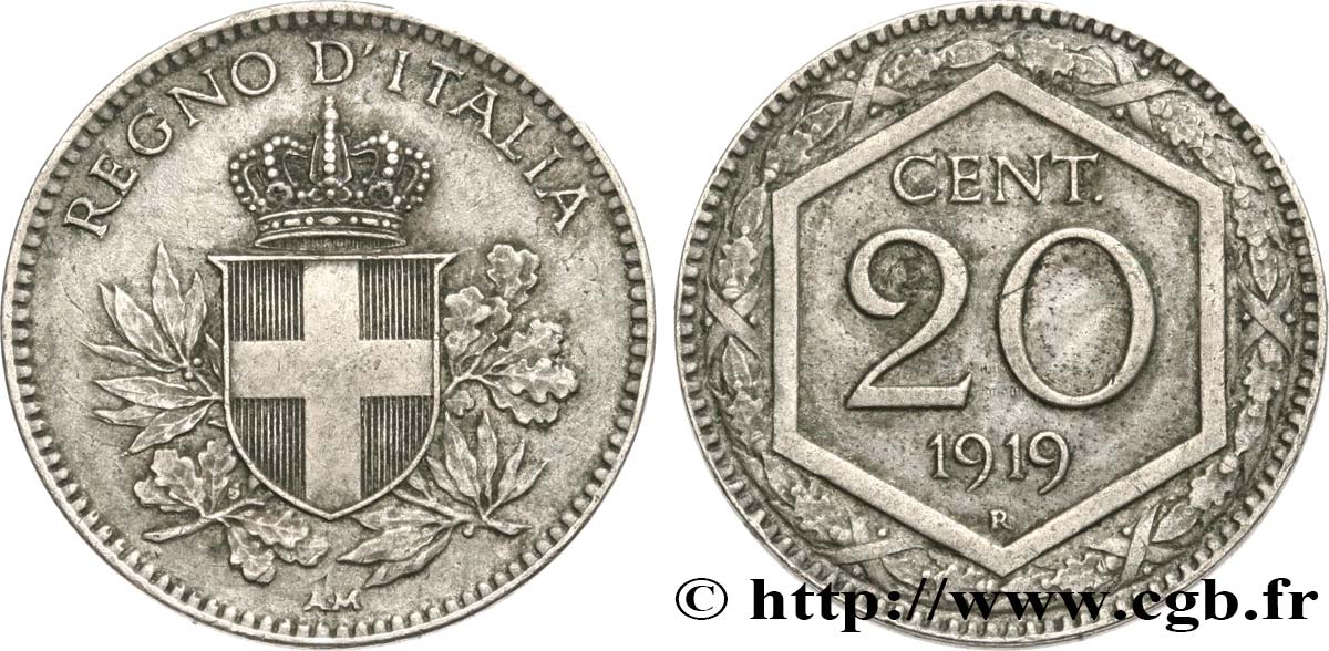 ITALY 20 Centesimi écu 1919 Rome - R AU 