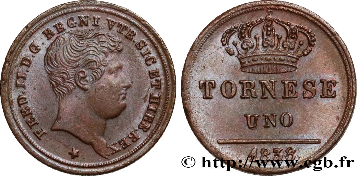 ITALIA - REINO DE LAS DOS SICILIAS 1 Tornese Ferdinand II 1838  FDC 