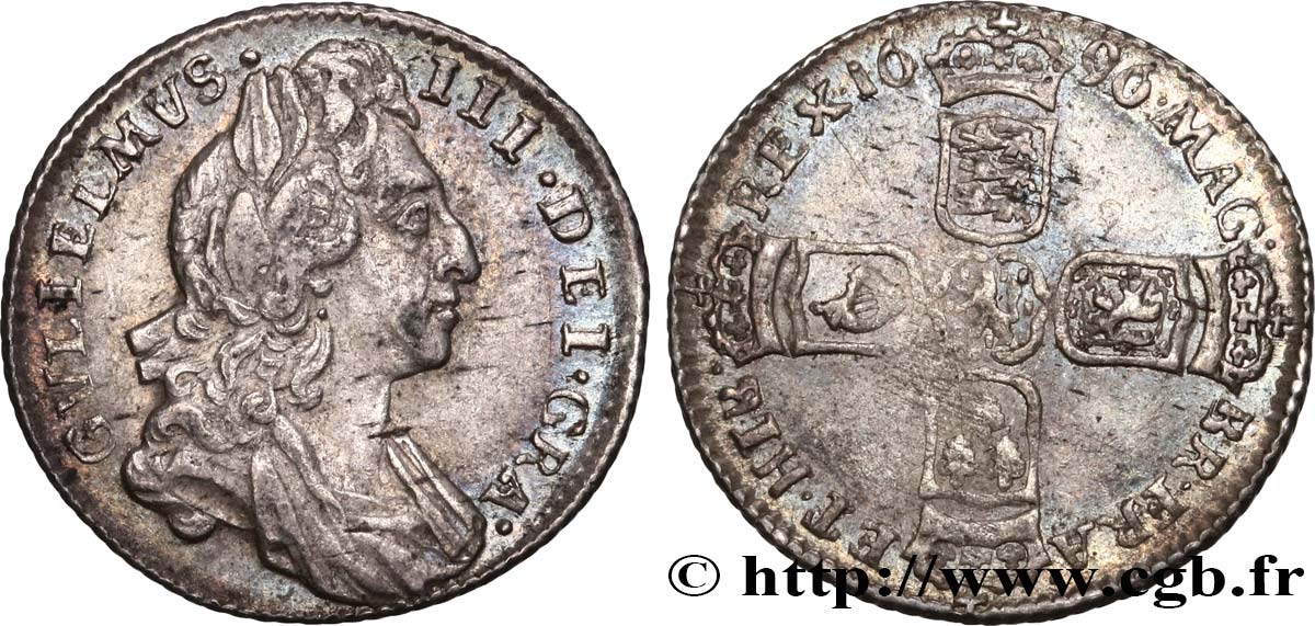 VEREINIGTEN KÖNIGREICH 6 Pence Guillaume III 1696 Londres fVZ 