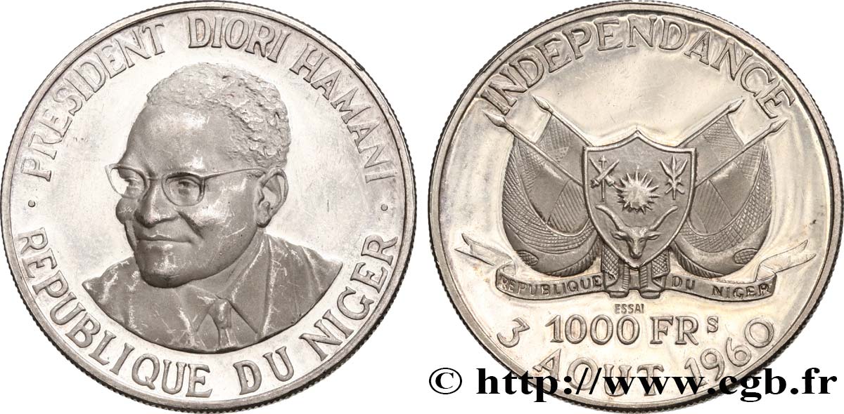 NIGER - REPUBBLICA - HAMANI DIORI Essai de 1000 Francs 1960 Paris MS 