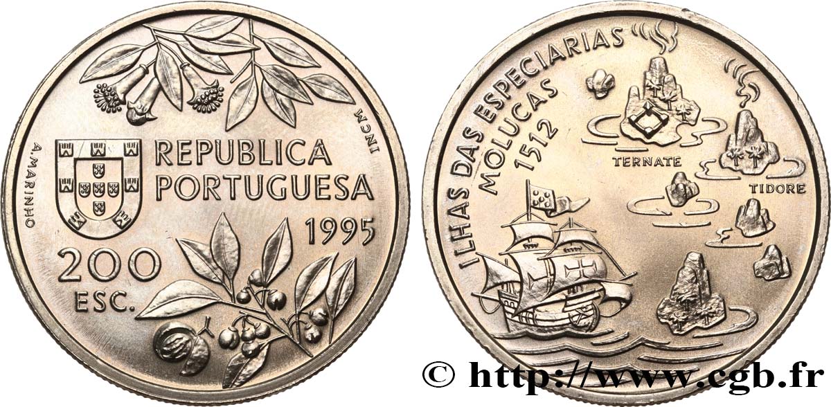 PORTUGAL 200 Escudos découverte des îles Moluques 1995  fST 