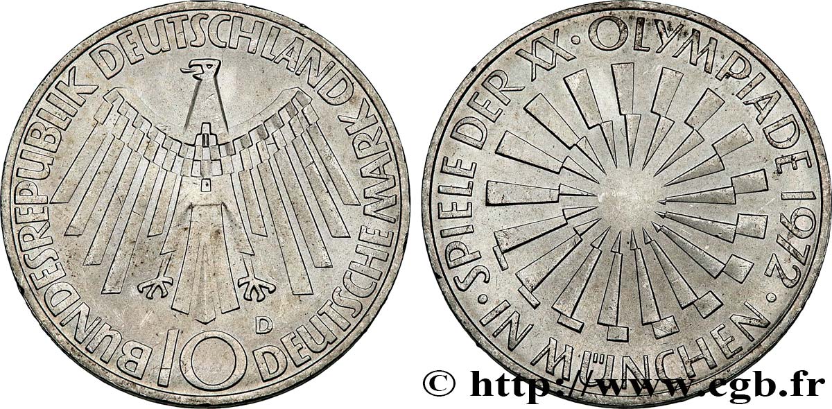 GERMANIA 10 Mark XXe J.O. Munich “IN MÜNCHEN” 1972 Munich SPL 