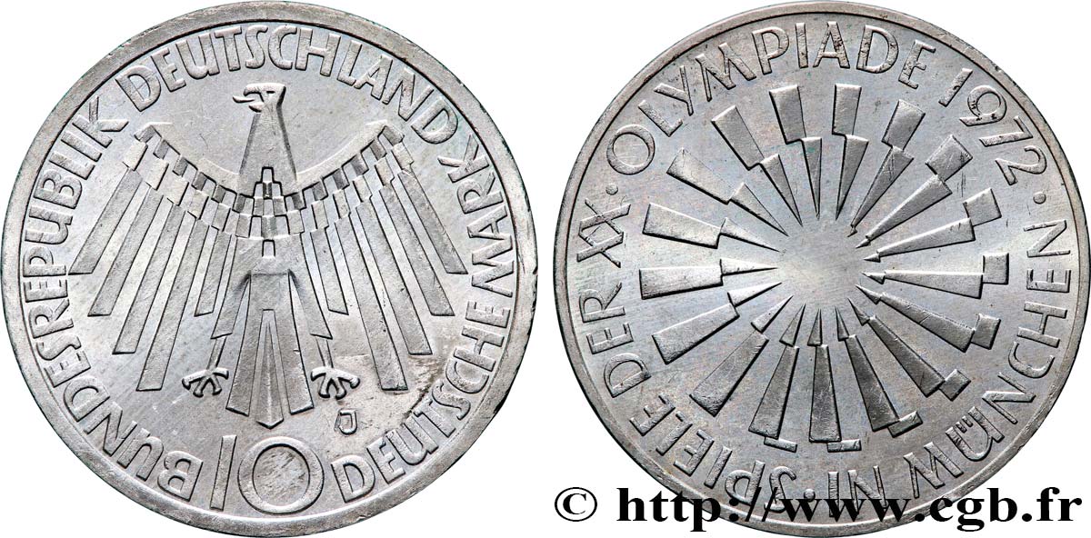 DEUTSCHLAND 10 Mark XXe J.O. Munich “IN MÜNCHEN” 1972 Hambourg VZ 