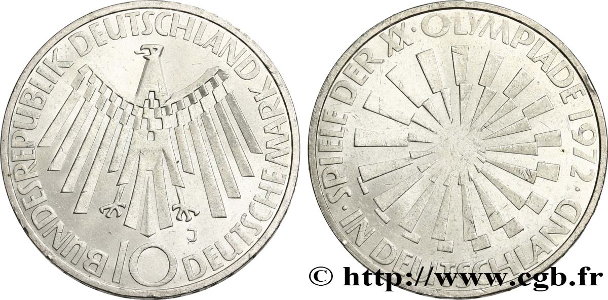 DEUTSCHLAND 10 Mark XXe J.O. Munich / aigle type “IN DEUTSCHLAND” 1972 Hambourg VZ 