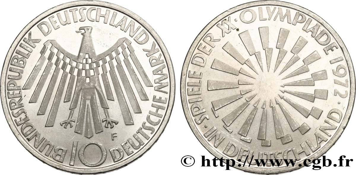 ALLEMAGNE 10 Mark Proof XXe J.O. Munich / aigle type “IN DEUTSCHLAND” 1972 Stuttgart SPL 