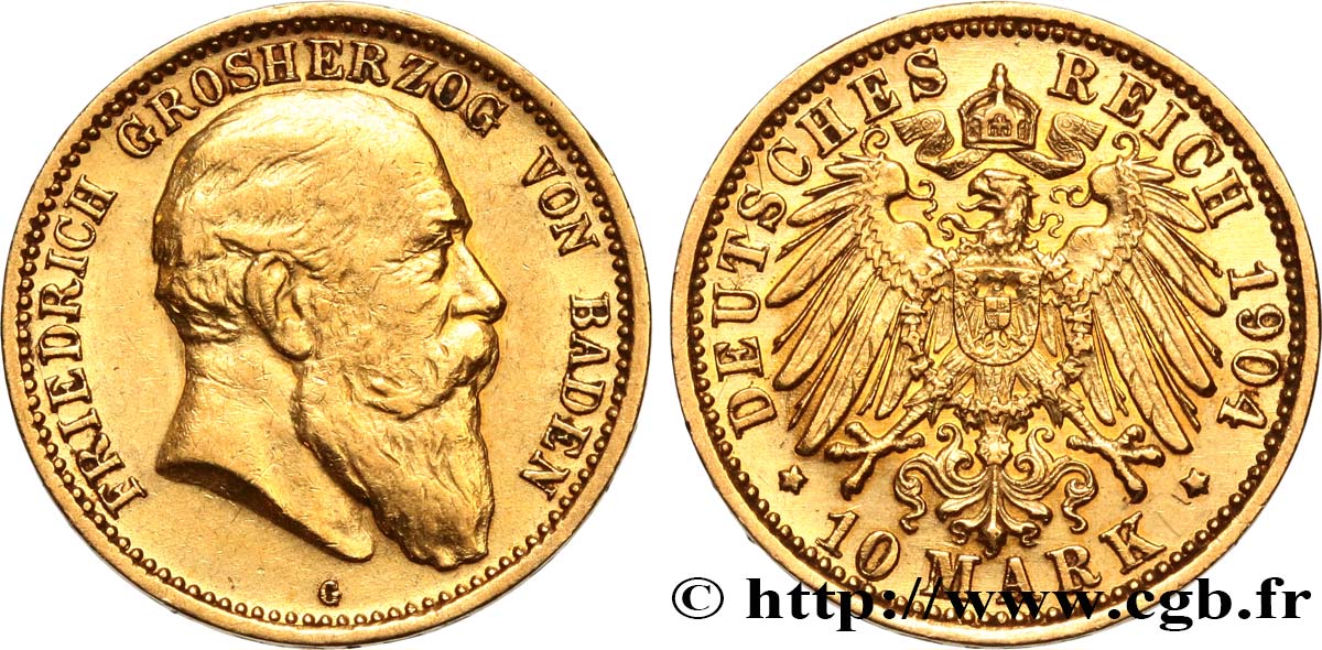 GERMANIA - BADEN 10 Mark Frédéric II 1904 Karlsruhe BB/q.SPL 