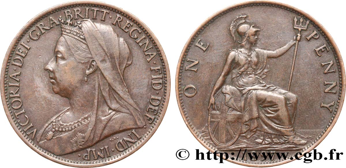 ROYAUME-UNI 1 Penny Victoria “old head” 1897  TTB 