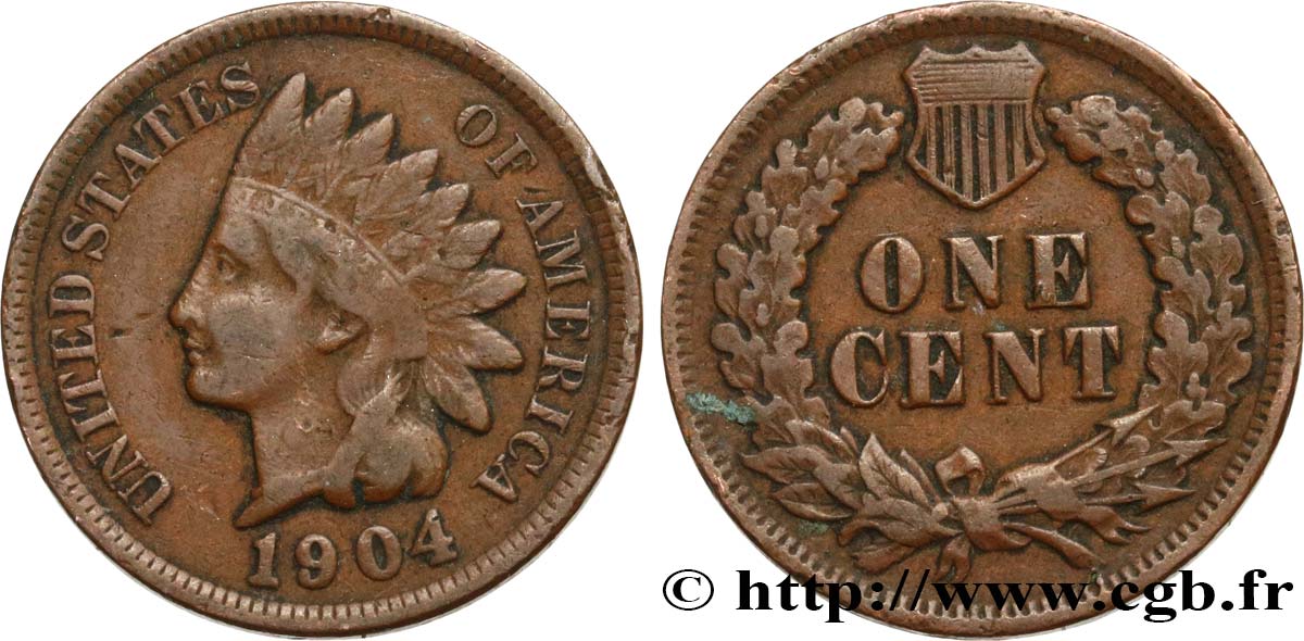 UNITED STATES OF AMERICA 1 Cent tête d’indien, 3e type 1904 Philadelphie VF 