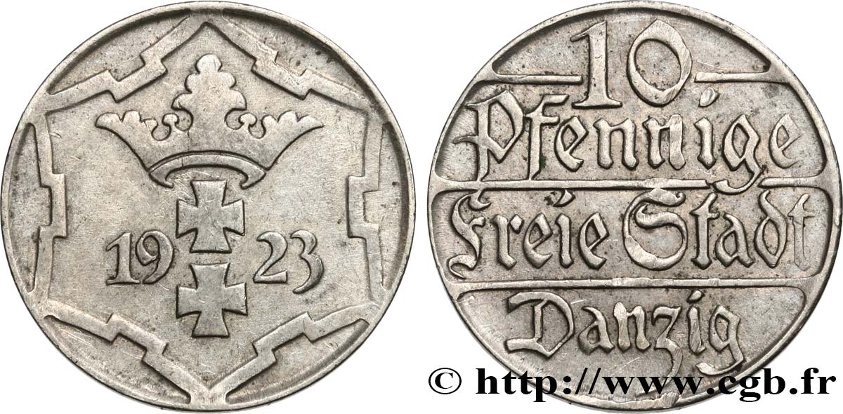 DANTZIG - VILLE LIBRE DE DANTZIG 10 Pfennig 1923  TTB 
