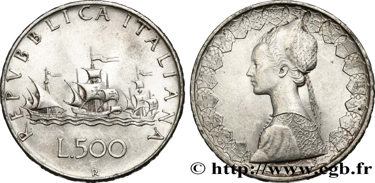 ITALIE 500 Lire “caravelles” 1958 Rome TTB+ 