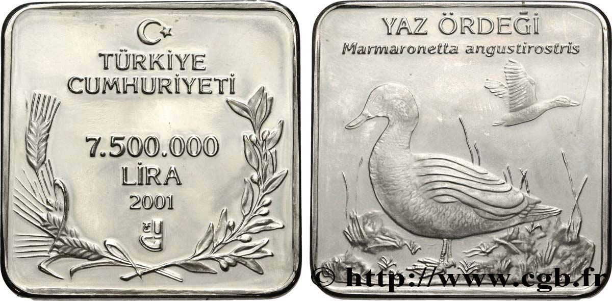 TURQUíA 7.500.000 Lira Proof Canards 2001 Istanbul SC 