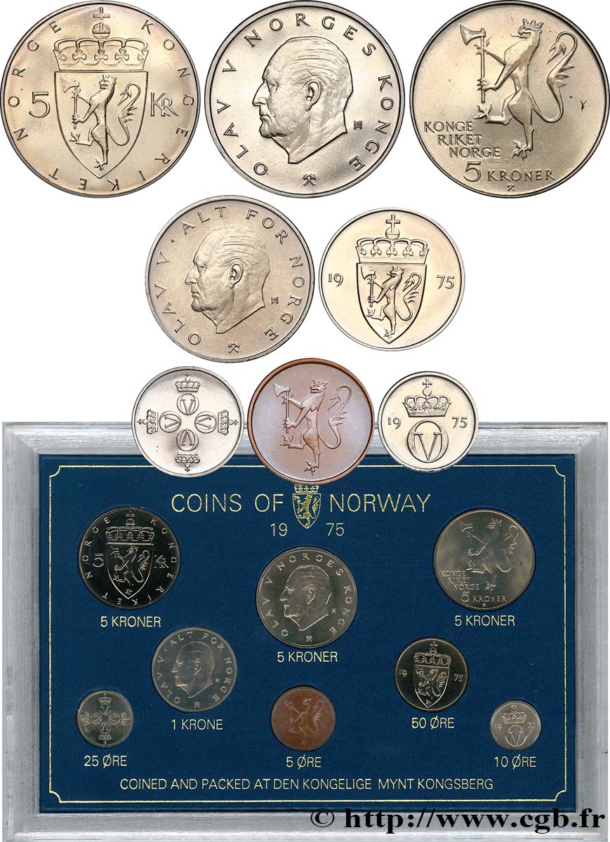 NORVEGIA Série 8 Monnaies 1975  FDC 