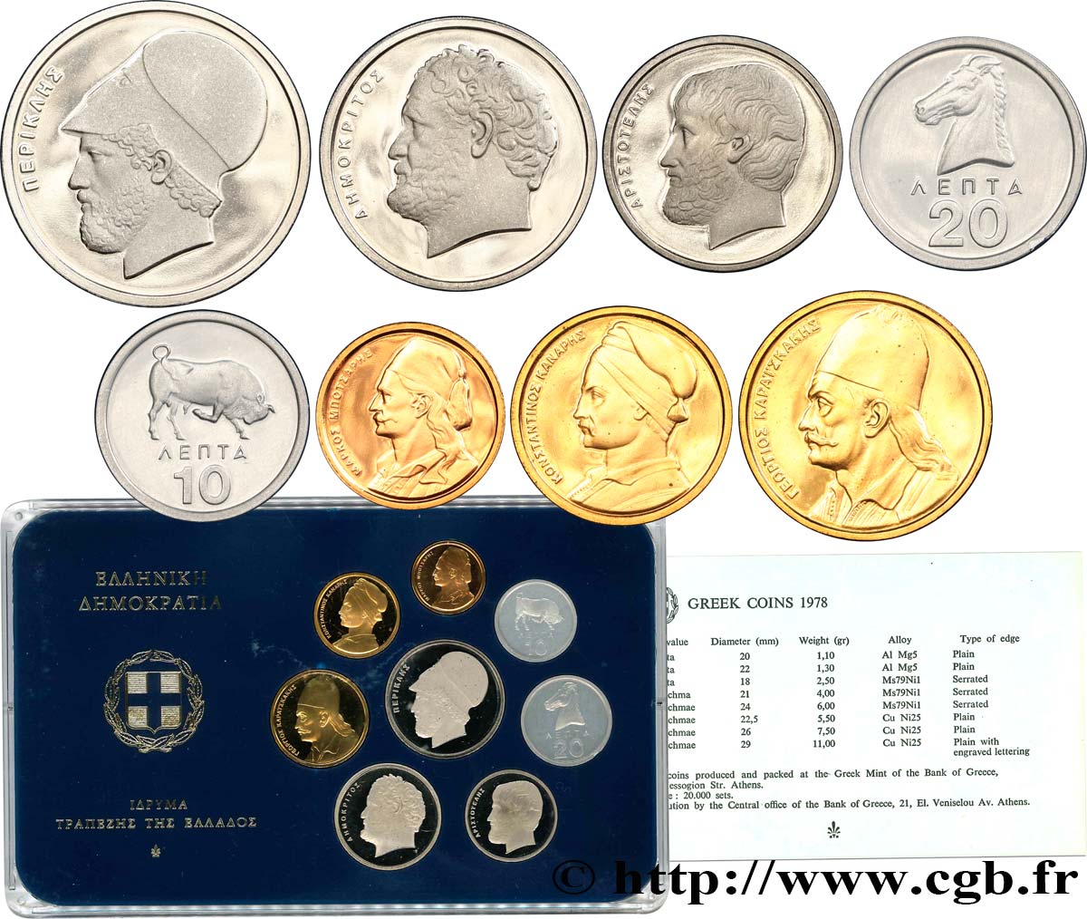 GRÈCE Série Proof 8 monnaies 1978  FDC 