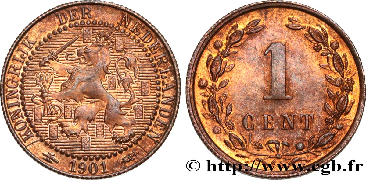 NETHERLANDS - KINGDOM OF THE NETHERLANDS - WILHELMINA 1 Cent  1901 Utrecht MS 