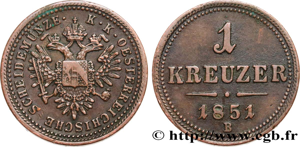 AUSTRIA 1 Kreuzer emblème 1851 Kremnitz - B MBC 