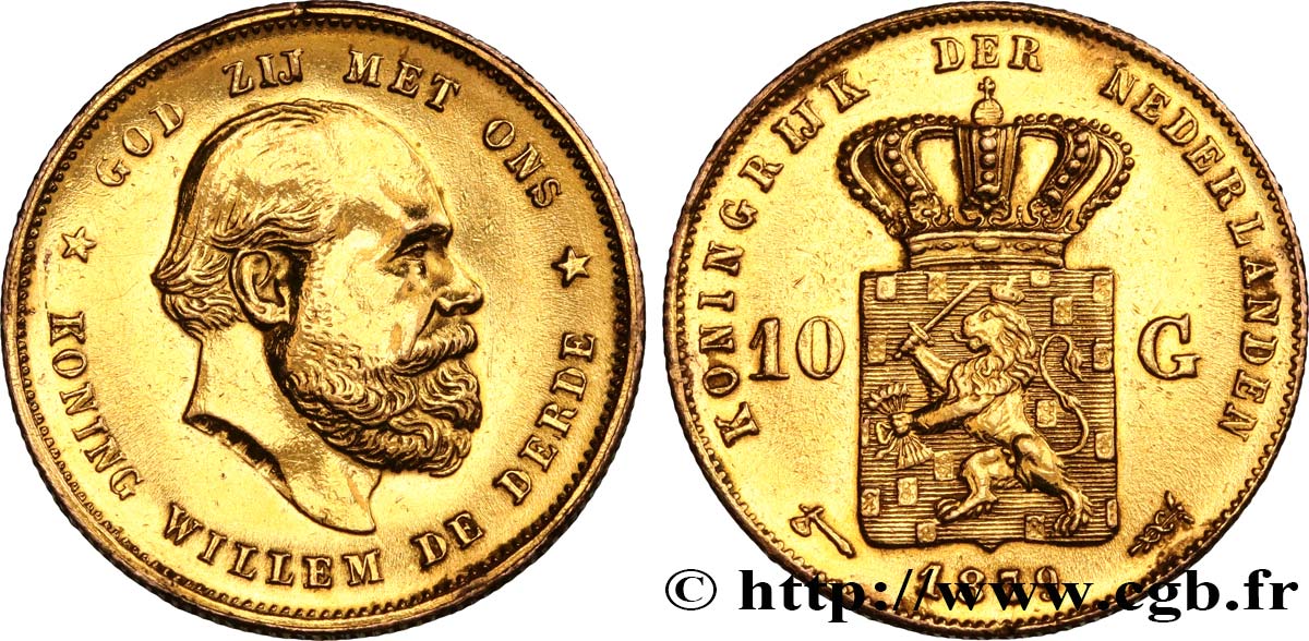 INVESTMENT GOLD 10 Gulden Guillaume III, 2e type 1879 Utrecht q.SPL 