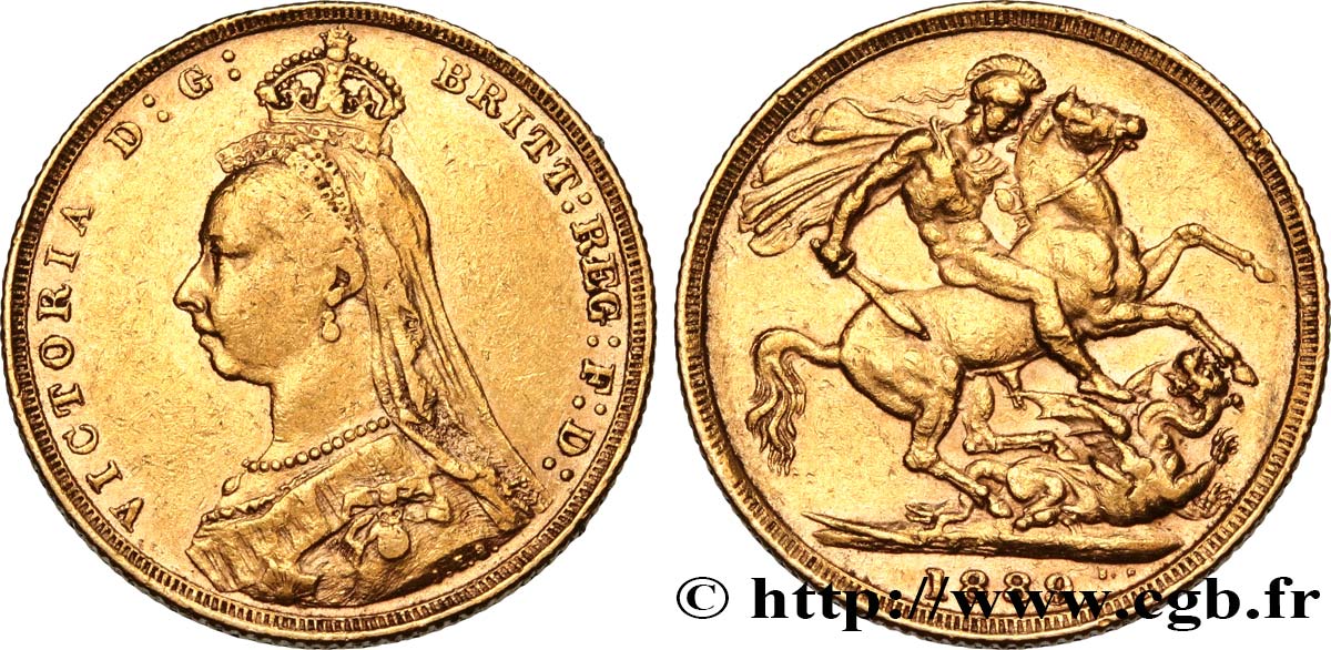 INVESTMENT GOLD 1 Souverain Victoria buste du jubilé 1889 Londres fSS/SS 