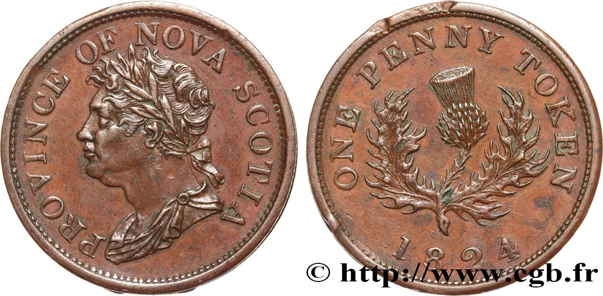 CANADA - NOVA SCOTIA 1 Penny Token Nouvelle-Écosse Georges IV 1824  AU 
