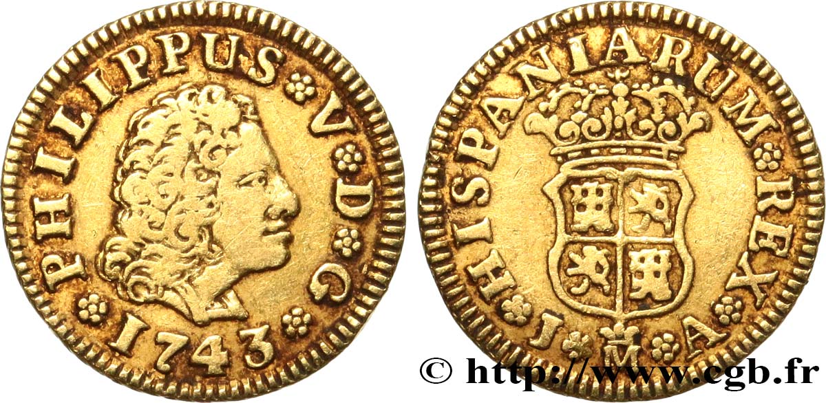 ESPAGNE 1/2 Escudo Philippe V 1743 Madrid TTB 