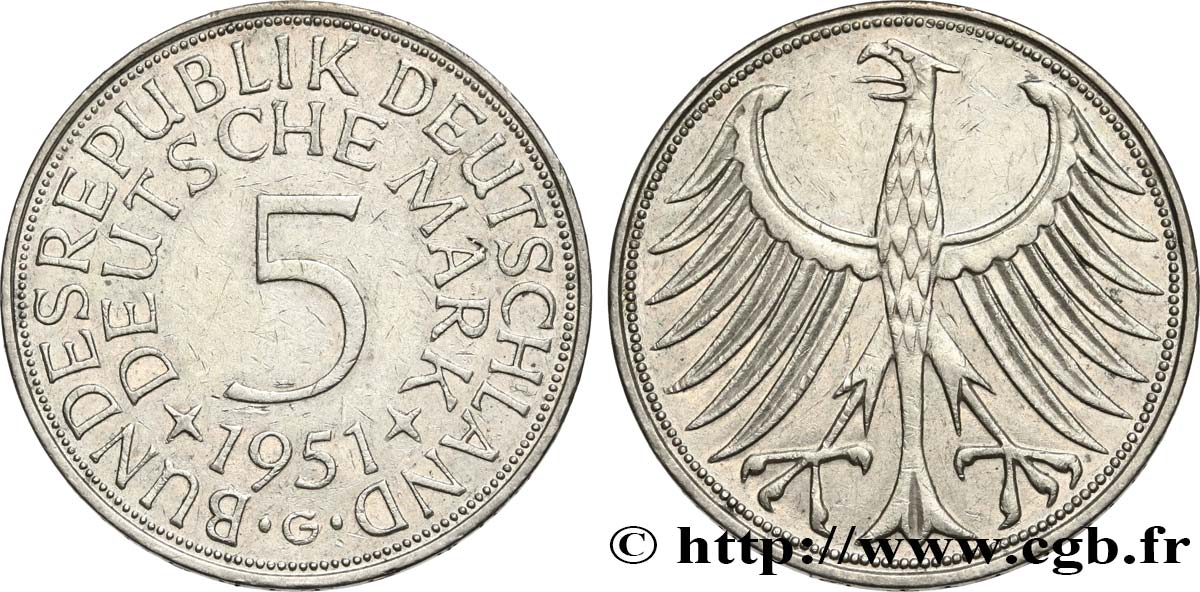 GERMANIA 5 Mark aigle 1951 Karlsruhe q.SPL 