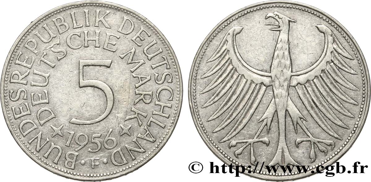 DEUTSCHLAND 5 Mark aigle 1956 Stuttgart SS 