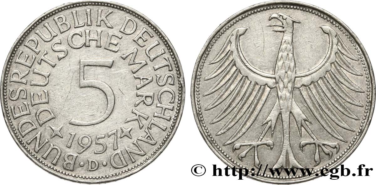 DEUTSCHLAND 5 Mark aigle 1957 Munich fVZ 