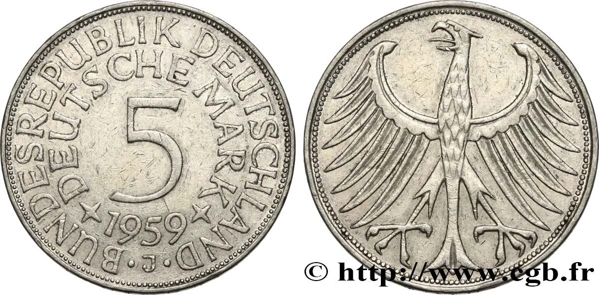 GERMANIA 5 Mark aigle 1959 Hambourg BB 