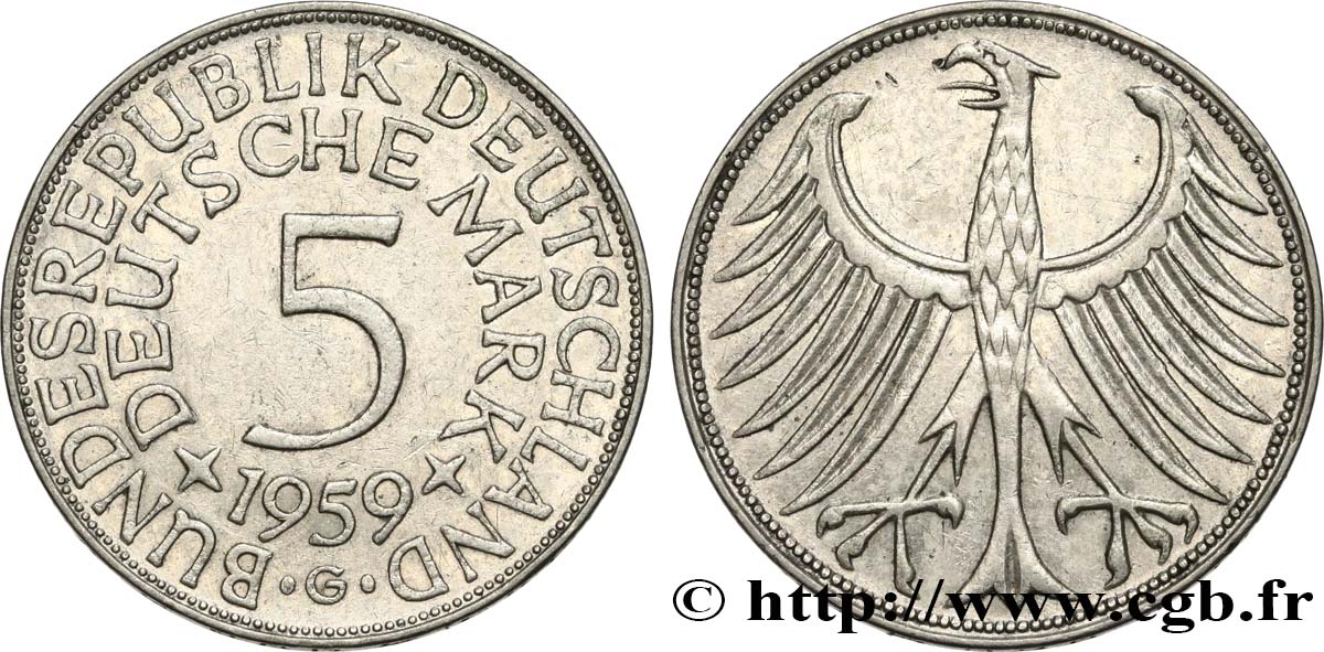 GERMANIA 5 Mark aigle 1959 Karlsruhe q.SPL 