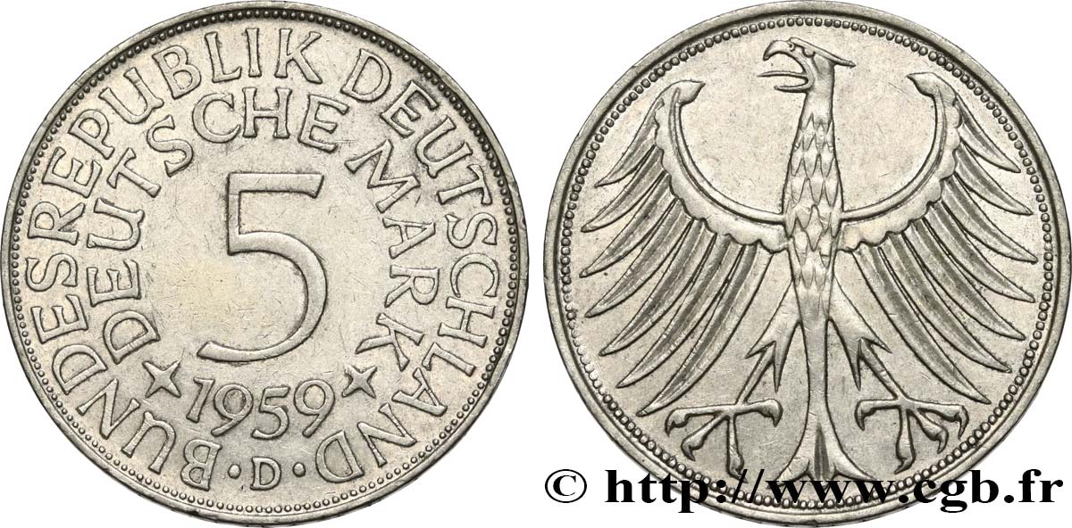 DEUTSCHLAND 5 Mark aigle 1959 Munich fVZ 