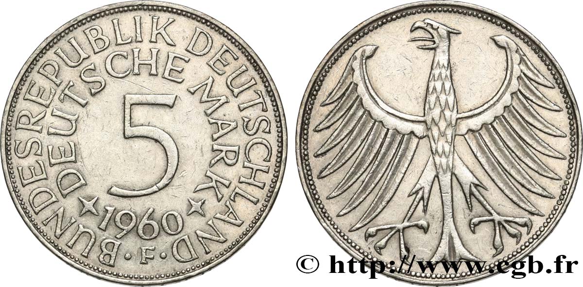 GERMANIA 5 Mark aigle 1960 Stuttgart BB 